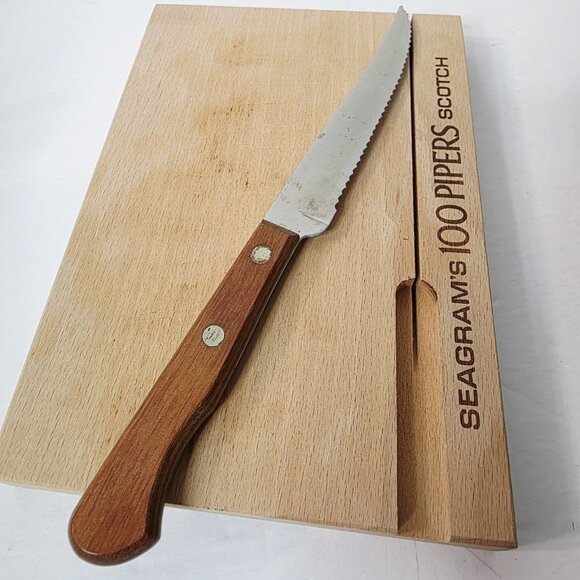 Vtg Seagrams 100 Pipers Scotch Mini Cutting Board Butcher Block Russel Knife US - Picture 4 of 6